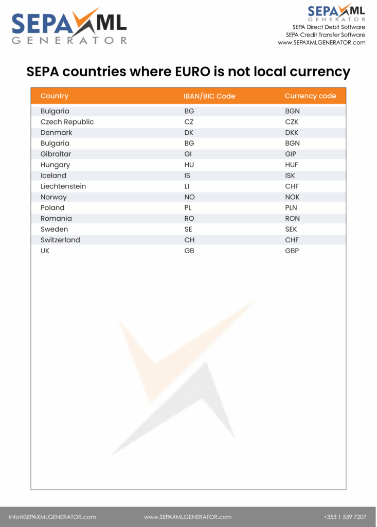 SEPA countries where EURO is not local currency - SEPA XML GENERATOR