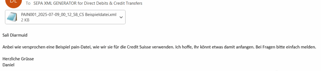 Fichiers xml SEPA du Credit Suisse pour les virements en francs suisses (CHF)