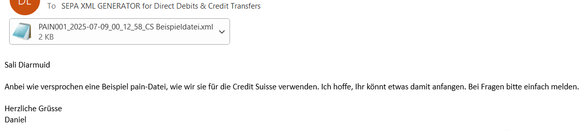 Credit Suisse SEPA xml-Dateien für Überweisungen in Schweizer Franken (CHF)