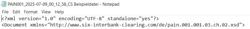 Credit Suisse xml format pain.001 Swiss Franc CHF - Transferts de crédit