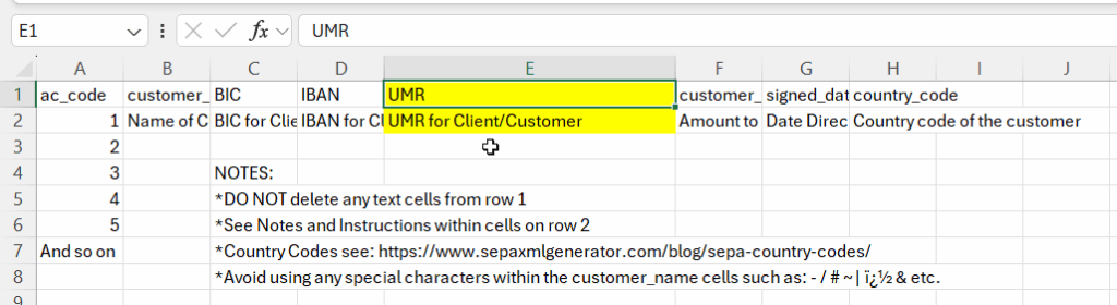 Unique Mandate Reference - SEPA XML GENERATOR - csv format