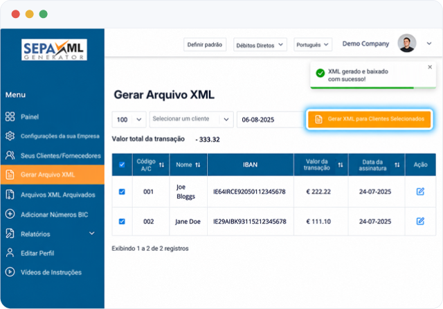 Gera o teu ficheiro XML SEPA-pt